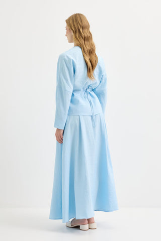 Tie-Waist Kimono & Skirt Set Light Blue