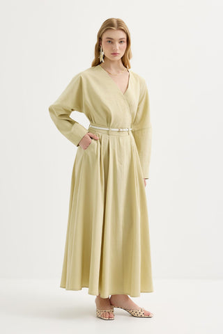 Tie-Waist Kimono & Skirt Set Light Green