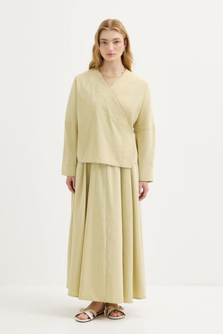 Tie-Waist Kimono & Skirt Set Light Green