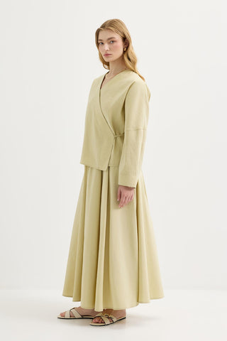 Tie-Waist Kimono & Skirt Set Light Green