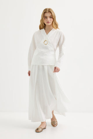 Tie Kimono Skirt Set White