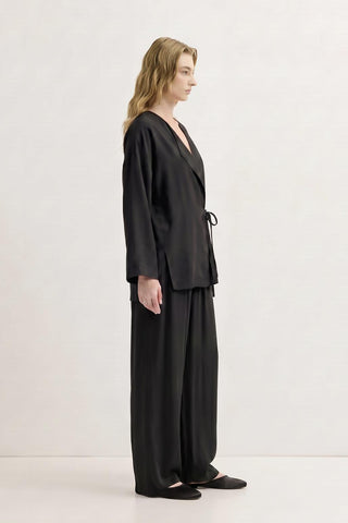 Tie Waist Modal Kimono Trousers Set Black