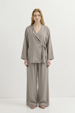 Tie Waist Modal Kimono Trousers Set Stone