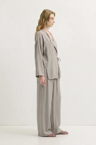 Tie Waist Modal Kimono Trousers Set Stone