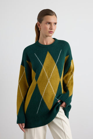 Diamond Pattern Knit Sweater Dark Green