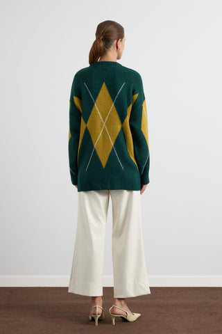 Diamond Pattern Knit Sweater Dark Green