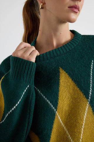 Diamond Pattern Knit Sweater Dark Green