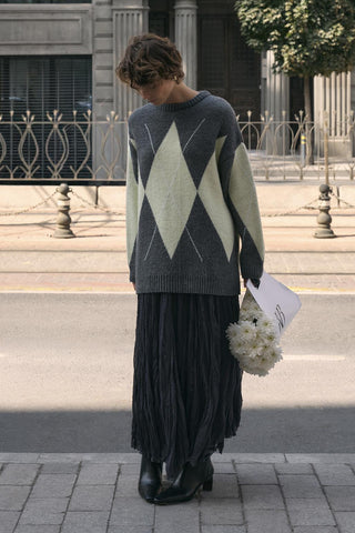 Diamond Pattern Knit Sweater Grey