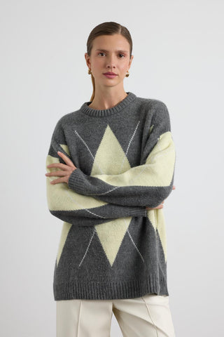 Diamond Pattern Knit Sweater Grey