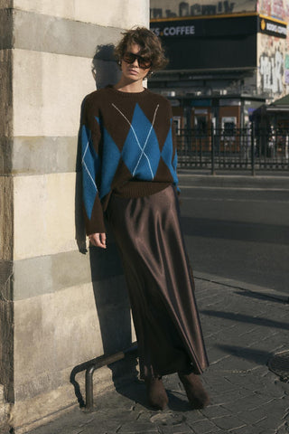 Diamond Pattern Knit Sweater Brown