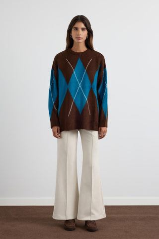 Diamond Pattern Knit Sweater Brown