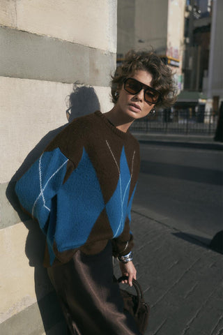 Diamond Pattern Knit Sweater Brown