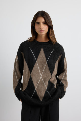 Diamond Pattern Knit Sweater Black