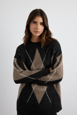 Diamond Pattern Knit Sweater Black