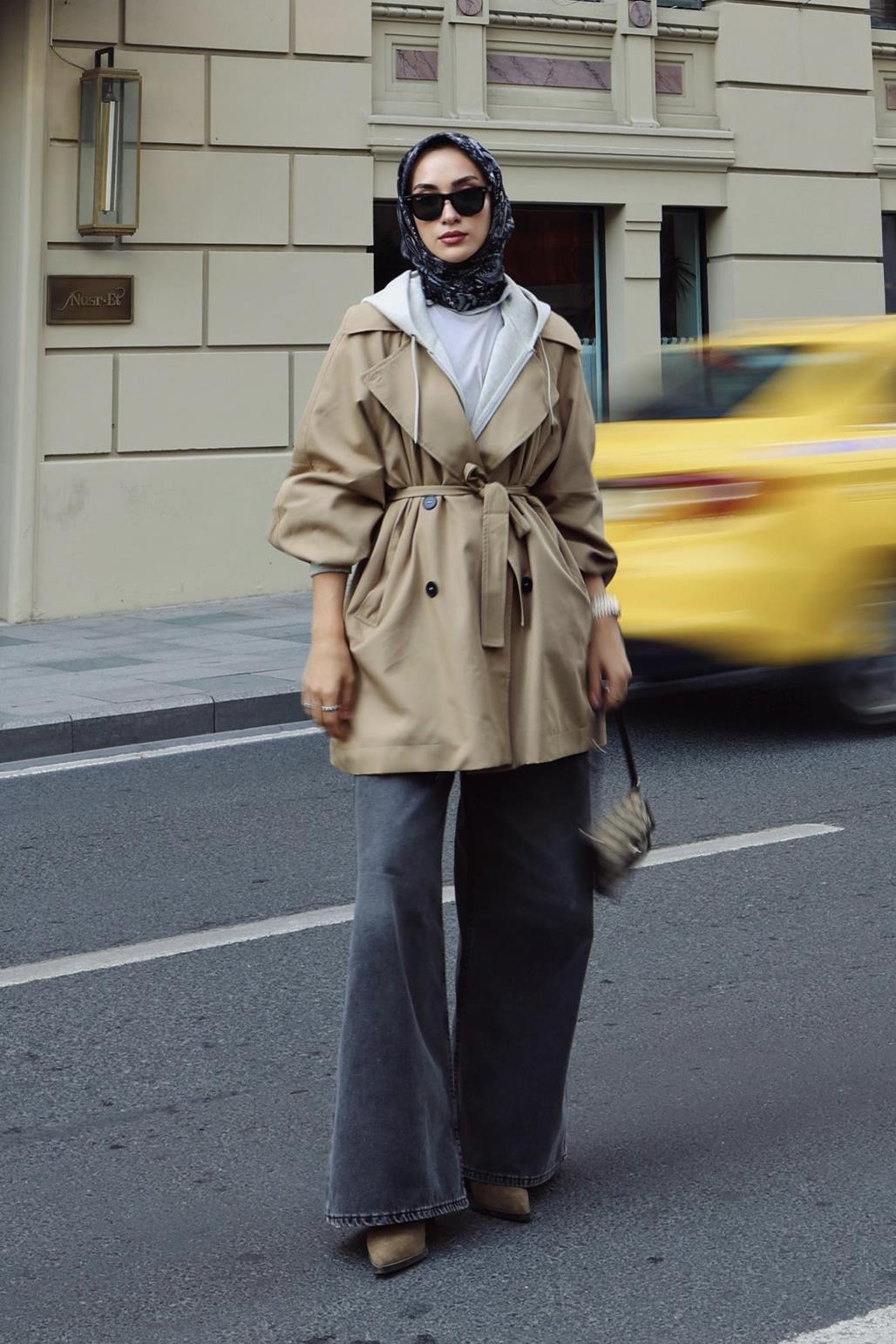 Balloon Sleeve Wide Collar Trench Coat Walnut