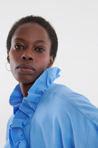 Frilly Balloon Sleeve Jacket Blue