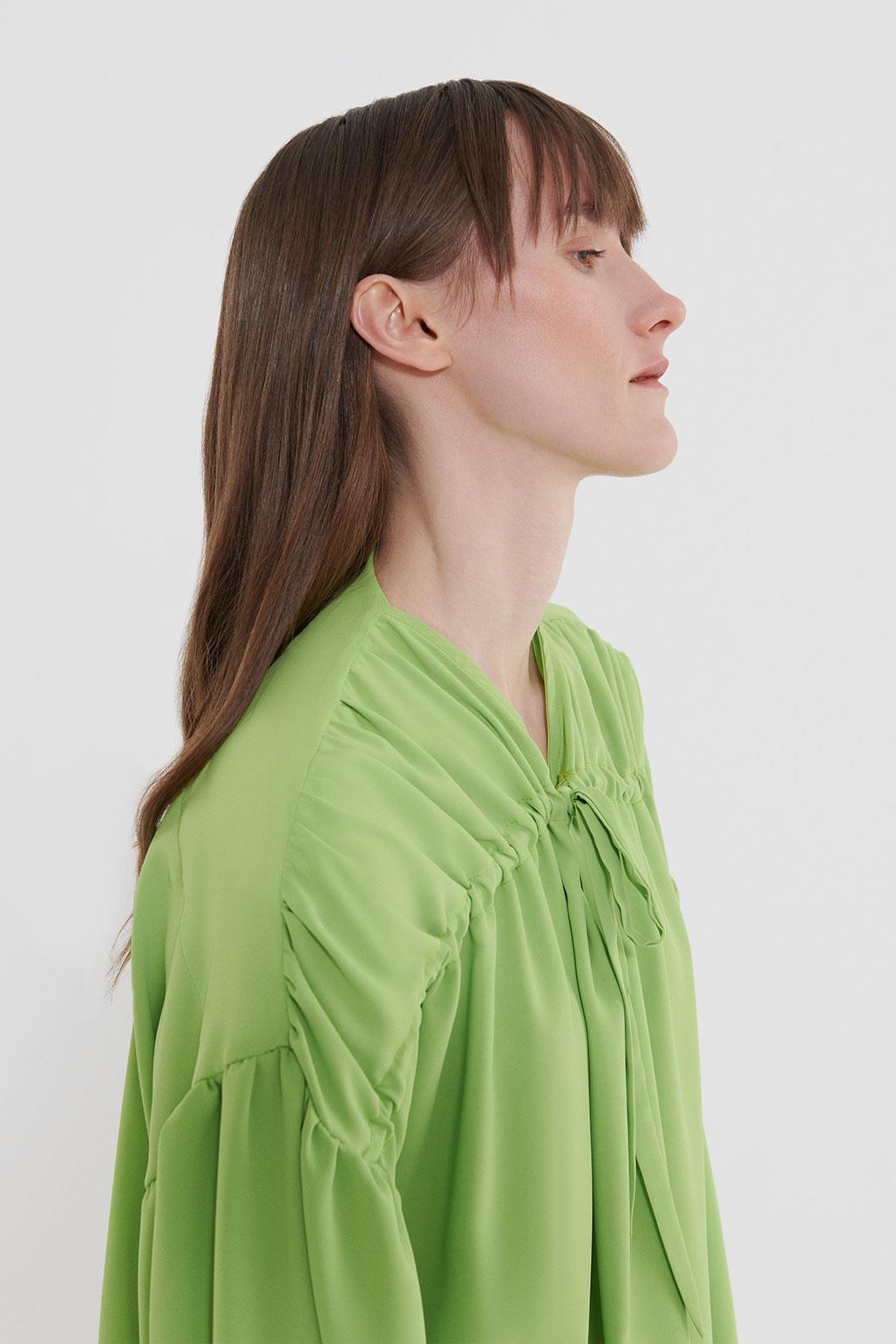 Front Tie Balloon Sleeve Shirt Lime