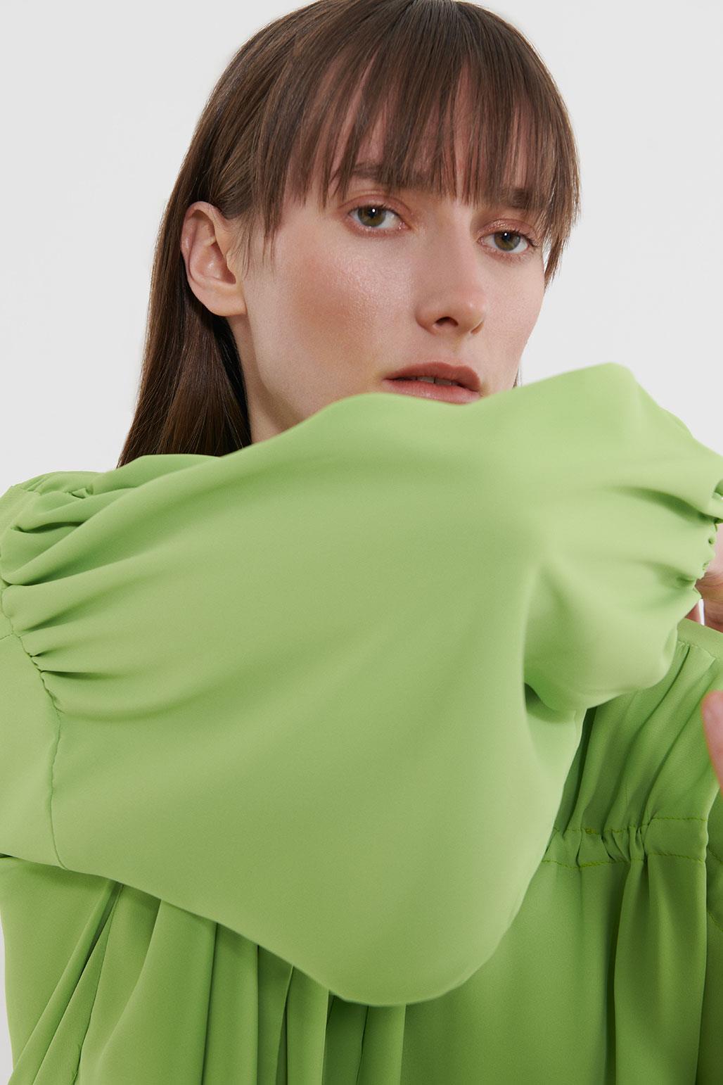 Front Tie Balloon Sleeve Shirt Lime