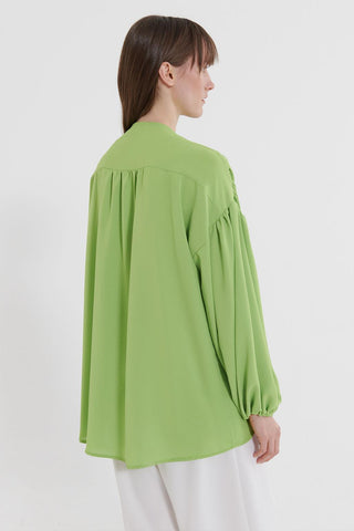Front Tie Balloon Sleeve Shirt Lime