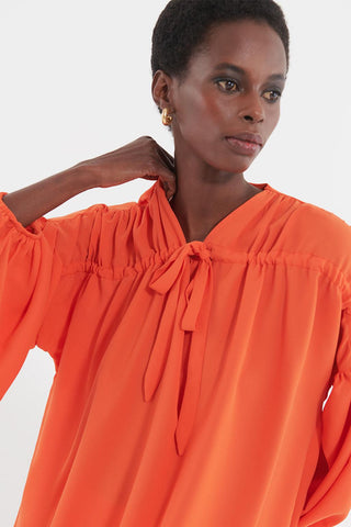 Front Tie Balloon Sleeve Shirt Orange