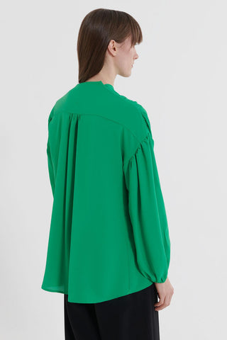 Front Tie Balloon Sleeve Shirt Green