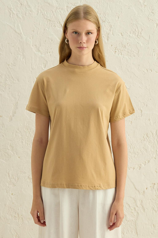 Basic Cotton T-Shirt Camel