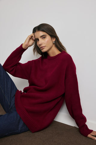 Basic Crew Neck Knit Sweater Burgundy