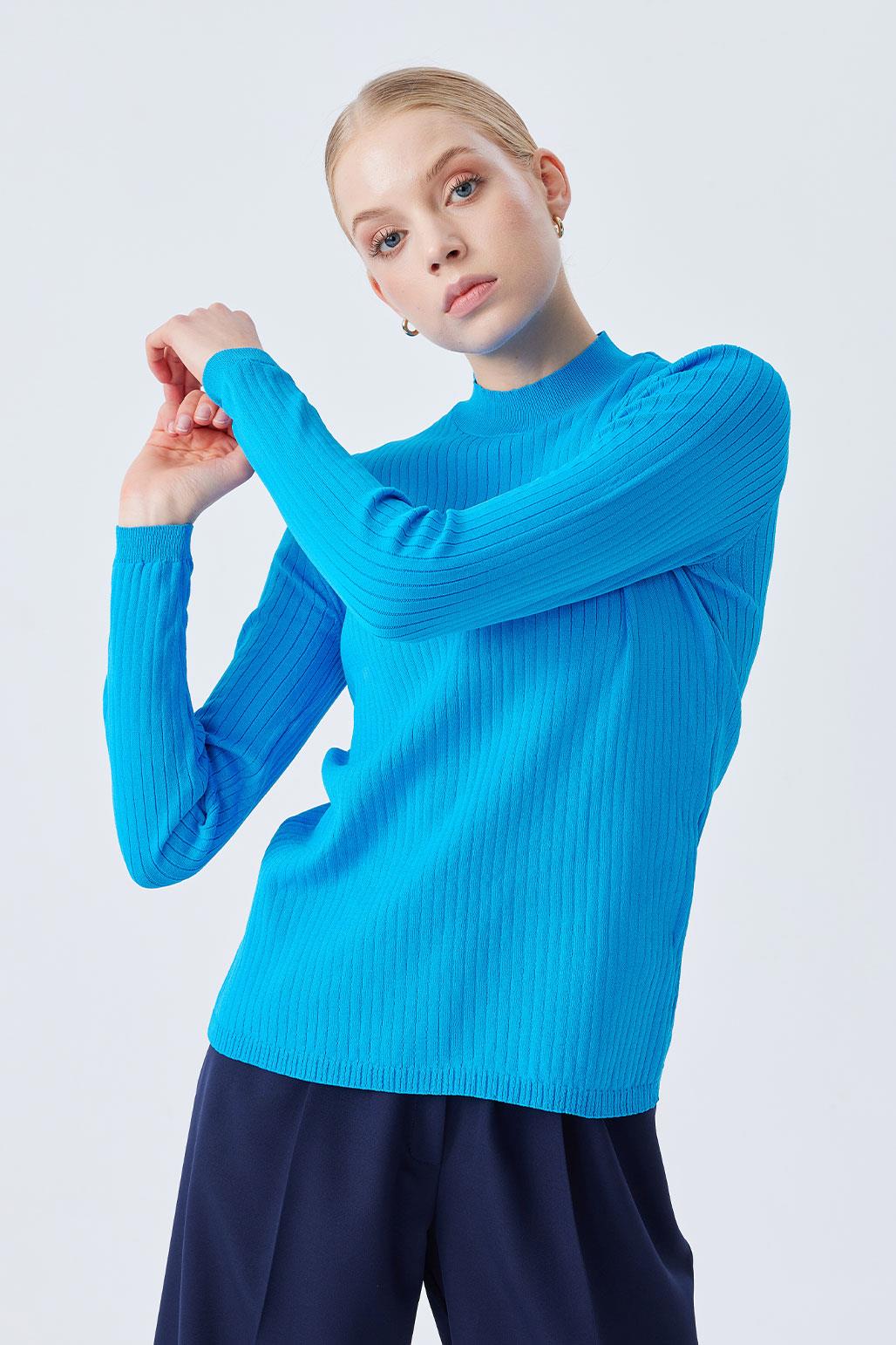 Basic Ribbed Knitwear Blouse Blue