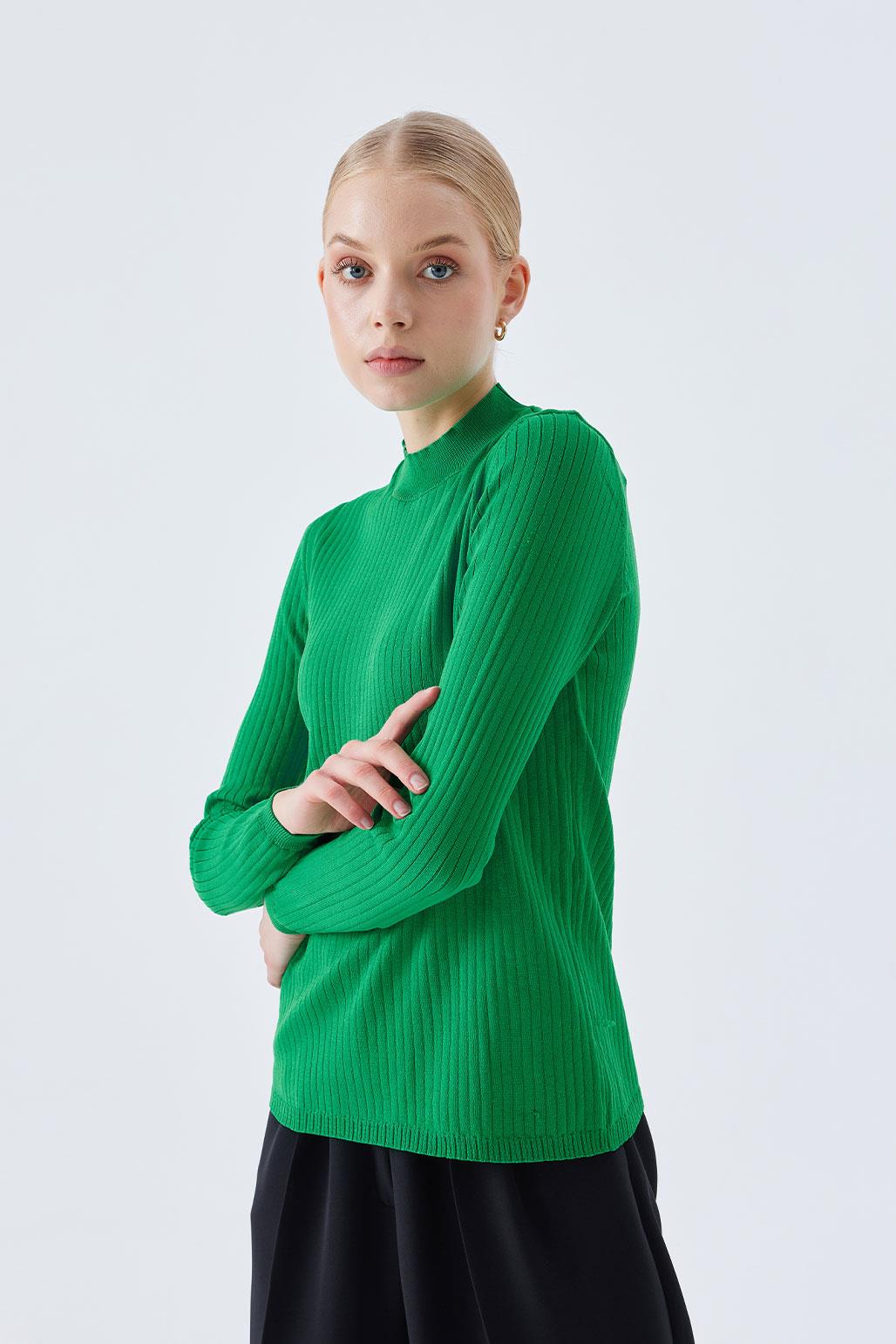 Basic Ribbed Knitwear Blouse Green