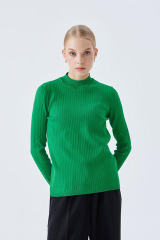Basic Ribbed Knitwear Blouse Green