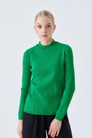Basic Ribbed Knitwear Blouse Green