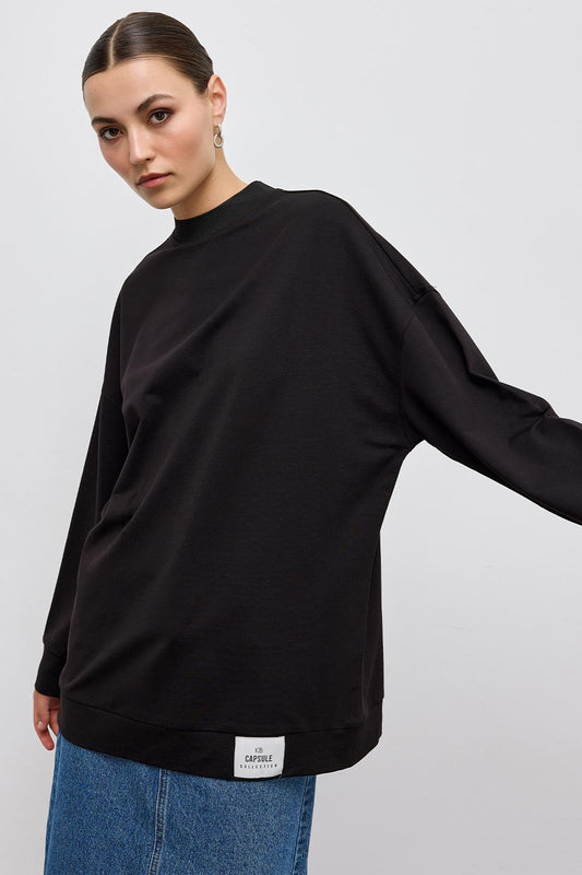 Basic Knitted Sweatshirt Black