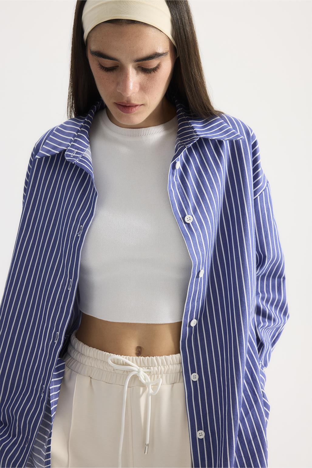 Basic Striped Shirt Dark Blue