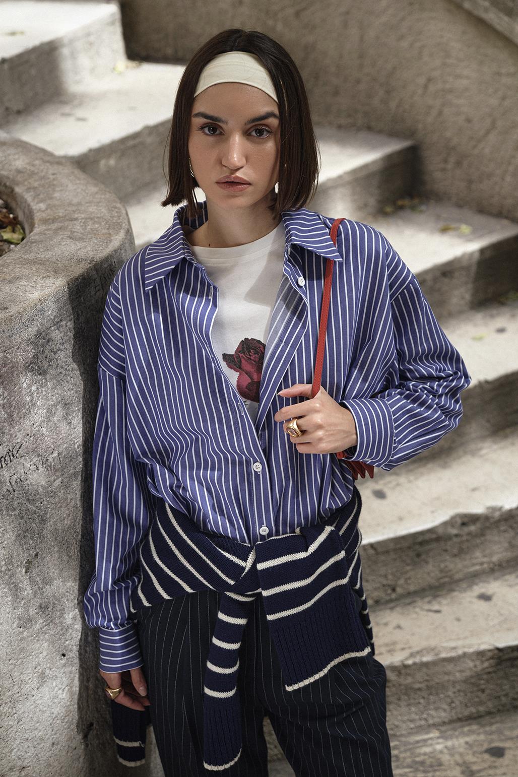 Basic Striped Shirt Dark Blue