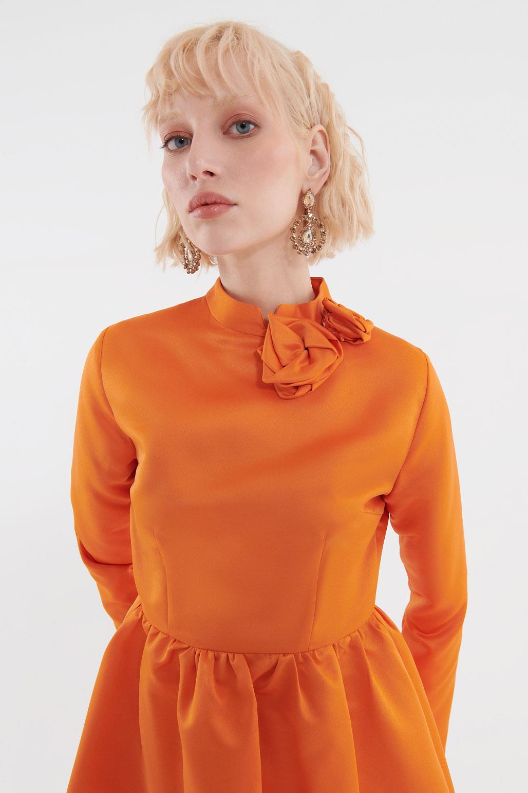 Drawstring Waist Dress Orange
