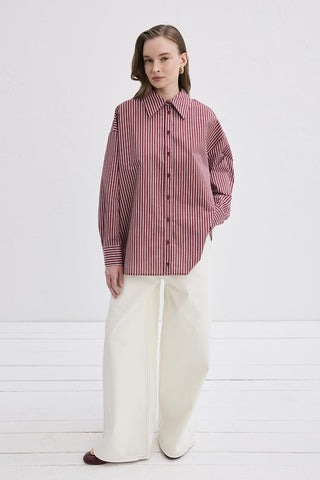 Belle Striped Cotton Shirt Burgundy