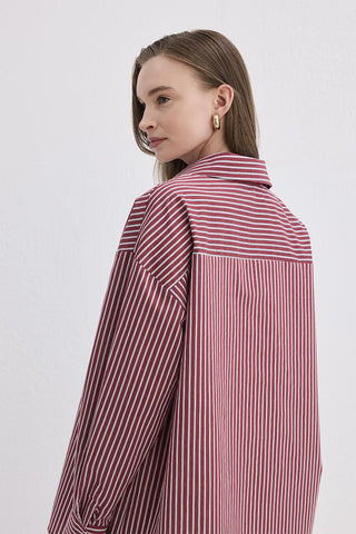 Belle Striped Cotton Shirt Burgundy