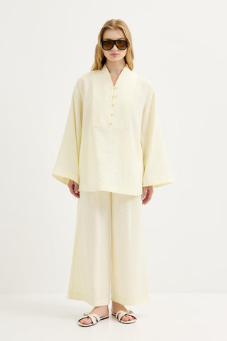 Button-Detail Oversized Tunic & Trousers Set Yellow