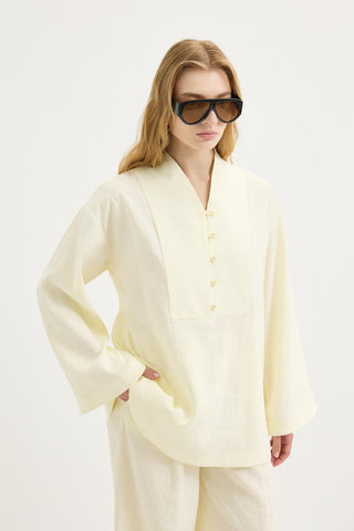Button-Detail Oversized Tunic & Trousers Set Yellow