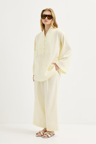 Button-Detail Oversized Tunic & Trousers Set Yellow