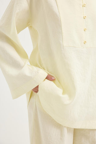 Button-Detail Oversized Tunic & Trousers Set Yellow