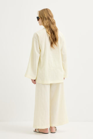 Button-Detail Oversized Tunic & Trousers Set Yellow