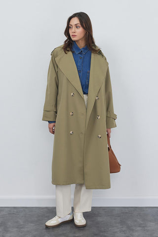 Bera Long Trench Khaki Green
