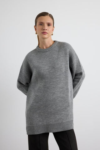 Basic Crew Neck Knit Sweater Anthracite