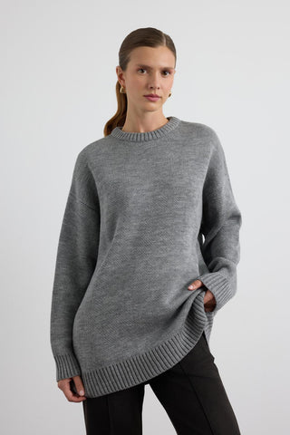 Basic Crew Neck Knit Sweater Anthracite