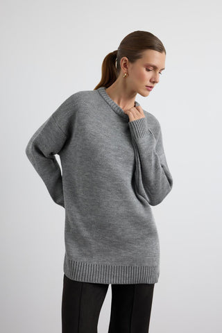 Basic Crew Neck Knit Sweater Anthracite