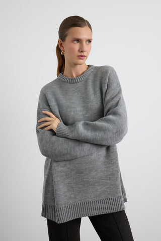 Basic Crew Neck Knit Sweater Anthracite