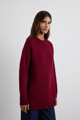 Basic Crew Neck Knit Sweater Burgundy