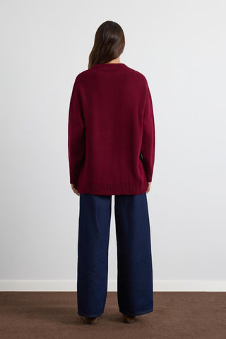 Basic Crew Neck Knit Sweater Burgundy
