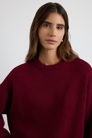 Basic Crew Neck Knit Sweater Burgundy